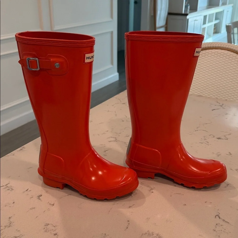 Hunter Tall Glossy Orange Rubber Rain Boots